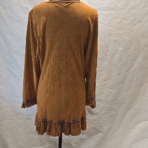 Agon Traders Boho Stonewashed Brown 3/4 Sleeve Tunic XL - Picture 5 of 5